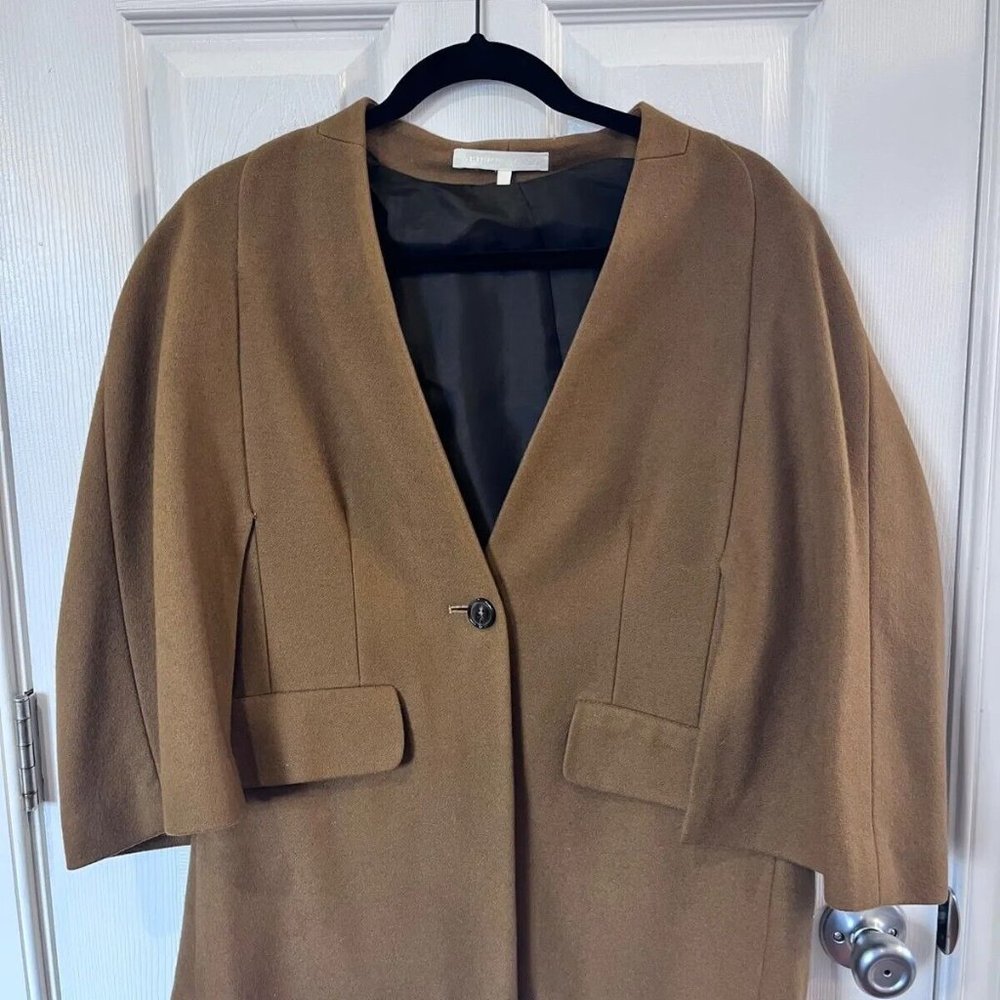 Apiece Apart Camel Brown Cape Coat Single Breasted Tortoiseshell Button Size 2